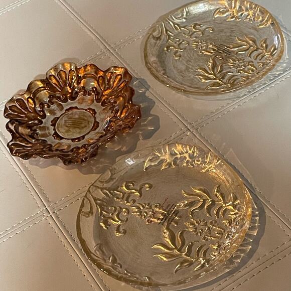 Red Pomegranate Hand Painted Golden Glass Petite Plate Dish Set of 2 - Picture 7 of 7